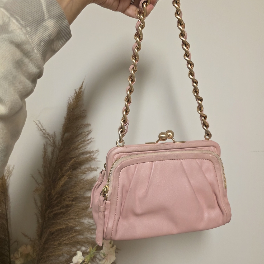 Coach Pink Leather Shoulder Bag with Gold Chain